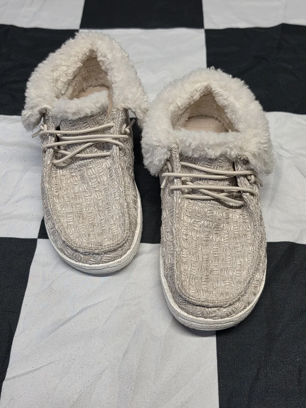 Cozy Beige Kids Slip-On Shoes with Faux Fur Collar